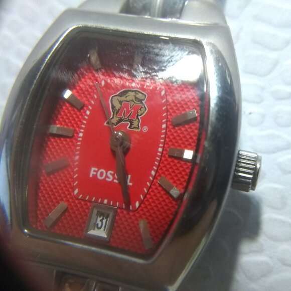 Fossil LI-3223 Quartz Watch Letter M Green Frog Dial Silver Bracelet New Bat ECU - Picture 1 of 11